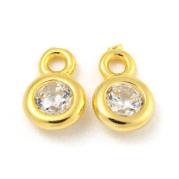 925 Sterling Silver Pave Clear Cubic Zirconia Flat Round Charms