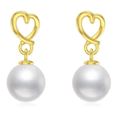 Gold Vermeil Pearl Heart Drop Earrings for Women