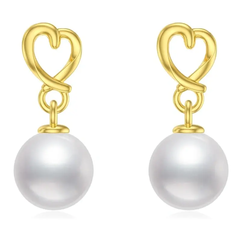Gold Vermeil Pearl Heart Drop Earrings for Women