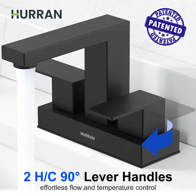 Hurran 4-Inch 3-Hole Bathroom Sink Faucet with Pop-up Drain, Modern Matte Black Finish, Durable Stainless Steel, 2 Handle Des...