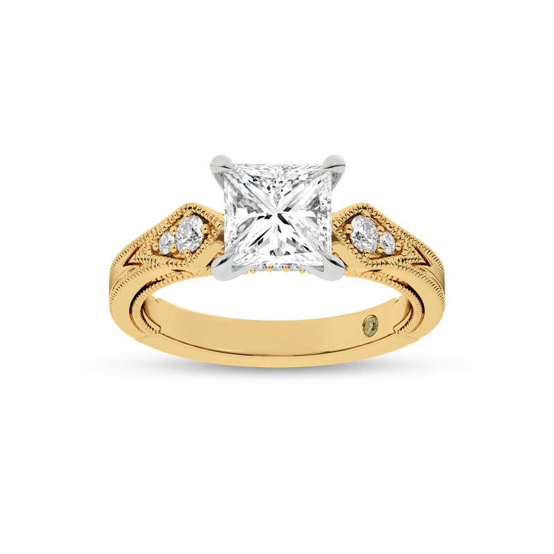 Vesta Vintage Inspired Princess Cut Lab Grown Diamond Engagement Ring | 10K Yellow Gold 1 3/4 CT. TW.
