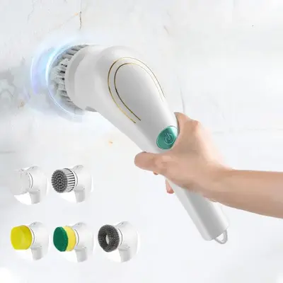 Electric Spin Scrubber, Cordless Rechargeable Handheld Cleaning Brush with 5 Brush Heads, Household Cleaning Tool for Bathroo...