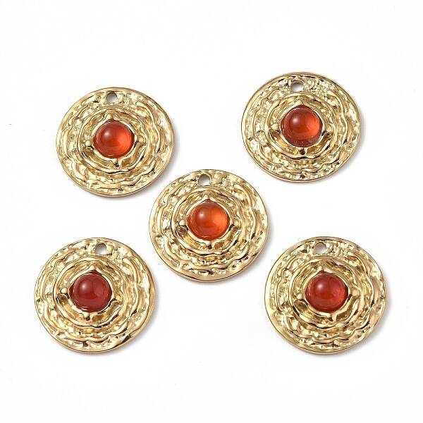 PVD Vacuum Plating 201 Stainless Steel Natural Carnelian Pendants