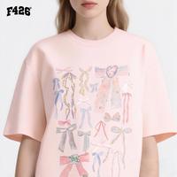 F426 Official Summer Unisex Short Sleeve T-Shirt with Bow Design – Hip-Hop Style Casual Streetwear Crewneck Tshirt Top Wome...