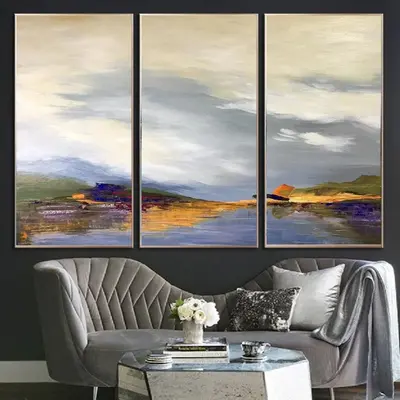 Large Abstract Painting On Canvas Landscape Painting Gray Painting Light Blue Painting | OTHER SHORE