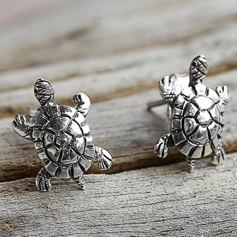NOVICA Little Turtles Silver Button Earrings