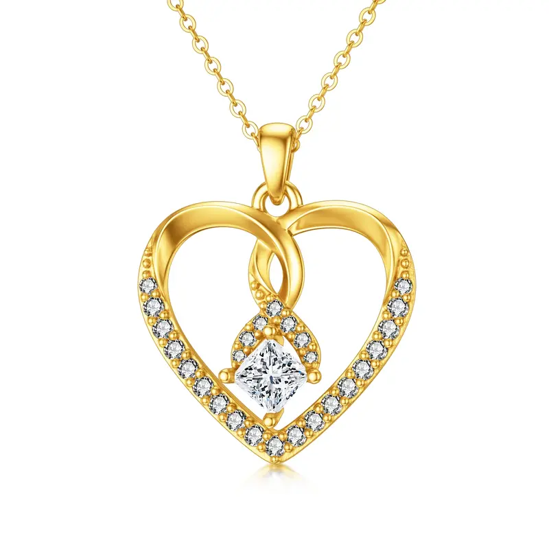 14K Gold Heart Shaped Cubic Zirconia Pendant Necklace