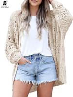 Women's Hollow Out Longsleeves Basic Cardigan Sweater, Summer Cardigan for Women, Lady Basic Casual Comfort Long Sleeve Knit ...