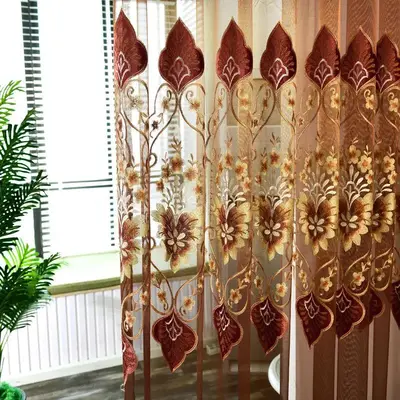 Floral Embroidery Pattern Curtain, 1 Count French Style Gauze Curtain, Modern Casual Embroidery Gauze Curtain, Suitable for ...