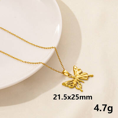Vintage Stainless Steel Butterfly Pendant Lock Collarbone Chain Necklace for Women