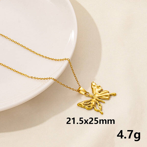 Vintage Stainless Steel Butterfly Pendant Lock Collarbone Chain Necklace for Women