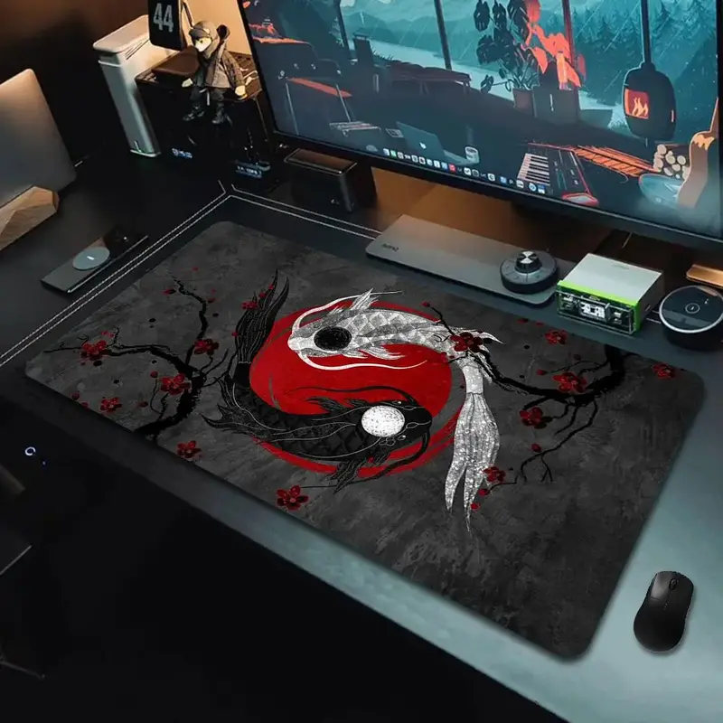 Koi Fish Design Large Gaming Mouse Pad for Gaming PC, Fun Desktop Accessories for Men, Flower & Fish Pattern Desk Mats Mouse ...