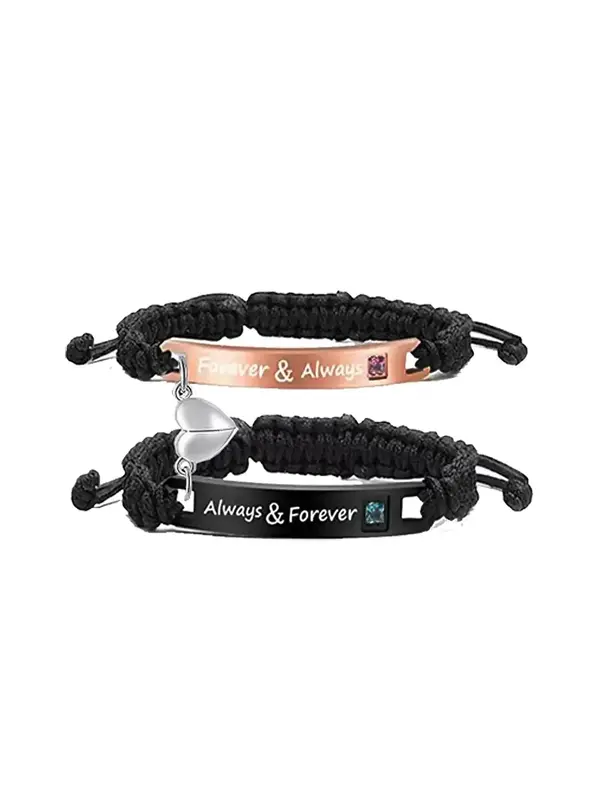 Braided Couple Bracelet, Magnetic Heart & Letter Design Link Bracelet for Men & Women, Trendy All-match & Exquisite Jewelry f...