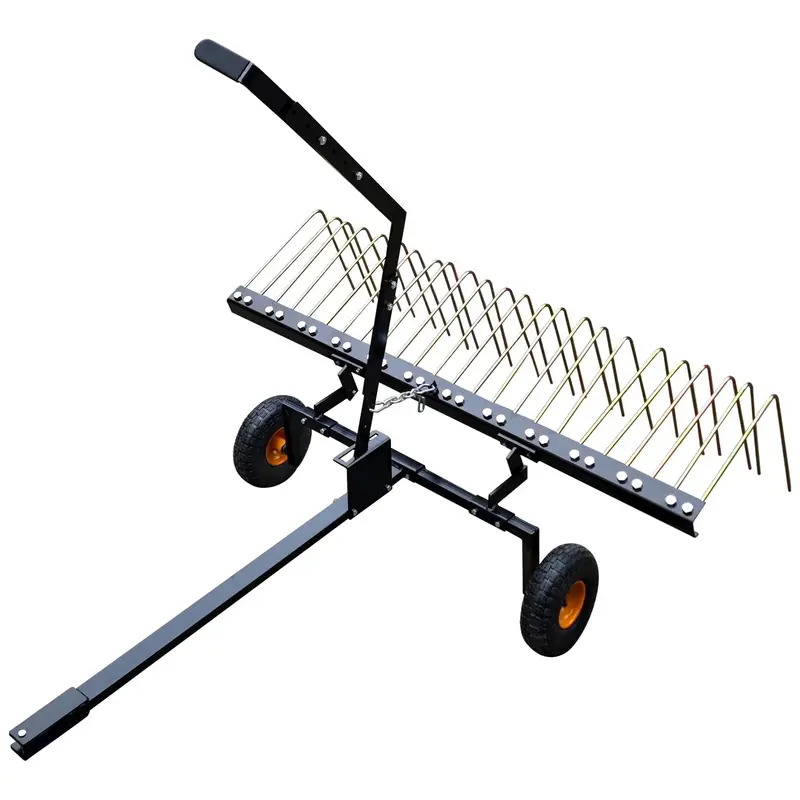 Garvee 60 Tow Behind Dethatcher with 24 Steel Tines, Pneumatic Tires, Alloy Steel, Lift Handle, Pin Hitch for Lawn Tractor, ...