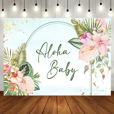 Aloha Baby Greenery Floral Blue Baby Shower Backdrop - Aperturee