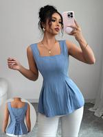 Women's Plain Lace Up Square Neck Tank Top, Casual Sleeveless Top for Summer, Women's Basic Clothing for Daily Wear