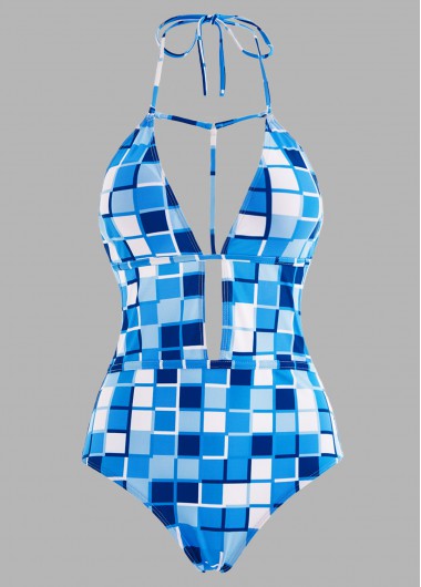 Modlily Plaid Tie Detail Open Back One Piece Swimwear - S
