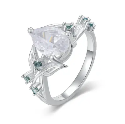 Sterling Silver Marquise Cut Leaves Engagement Ring