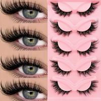 Cat Eye False Eyelashes, 5 Pairs Natural Curling Faux Cluster Lashes, Volumized False Eyelashes for Women and Girls Eye Makeu...