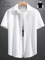 【plus Size】 Men's Regular Fit Plain Textured Button Front Shirt, Casual Fitted Short Sleeve Waffle Shirt for Daily Outdoo...
