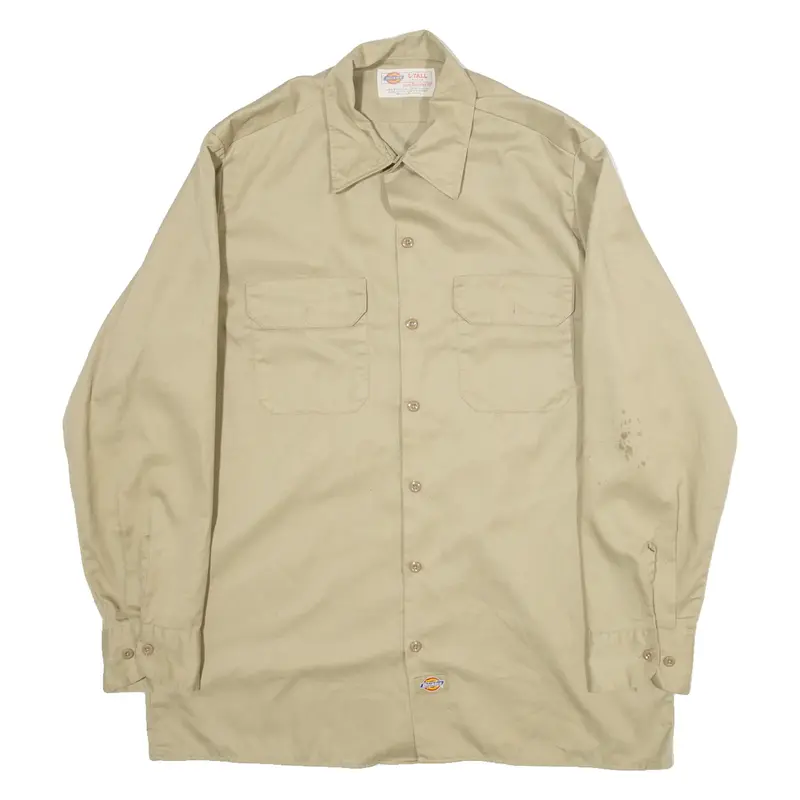 DICKIES Mens Worker Shirt Brown Long Sleeve L