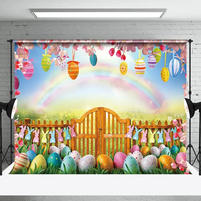 Aperturee Festive Easter Scene Colorful Eggs Rainbow Backdrop | Easter Backdrop Photography | Easter Photo Backdrop | Easter ...