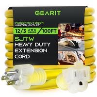 GEARit Heavy-Duty Power Outdoor Extension Cord Yellow, 100 Feet - 12/3 SJTW All-Weather Cord for Indoor and Outdoor Use exten...