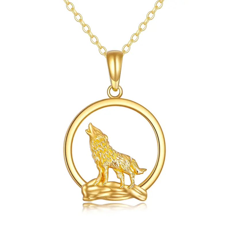 14K Gold Wolf Pendant Necklace