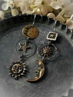 Vintage Asymmetrical Sun & Moon Design Dangle Earrings, Boho Style Jewelry for Women,  2024 New Styleall-match Ear Jewelry fo...