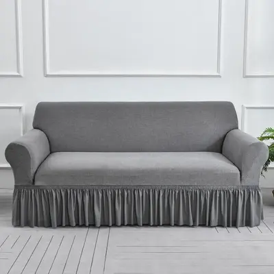 Solid Color Sofa Cover, Sofa Skirt Cover, Stretch Breathable Couch Cover, Adjustable Elastic Sofa Slipcover for Living Room H...