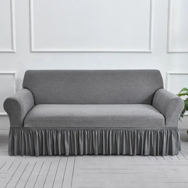Solid Color Sofa Cover, Sofa Skirt Cover, Stretch Breathable Couch Cover, Adjustable Elastic Sofa Slipcover for Living Room H...
