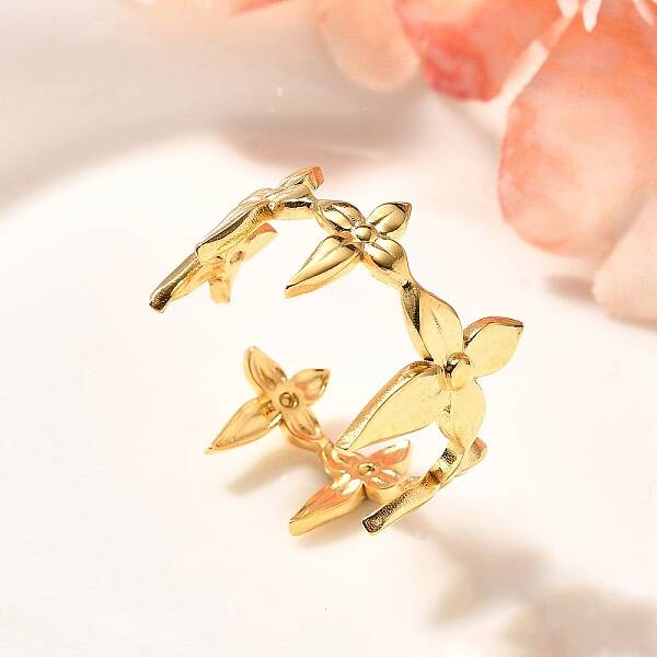 Flower 201 Stainless Steel Open Cuff Ring for Women