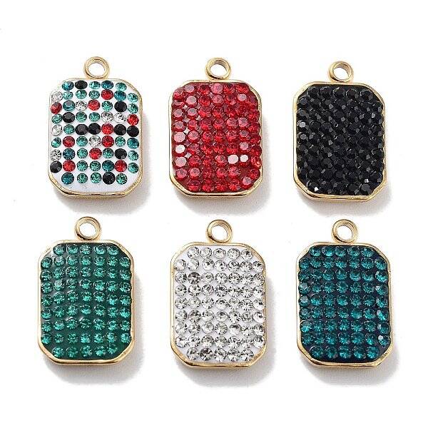 Ion Plating(IP) Golden 304 Stainless Steel Rhinestone Pendants