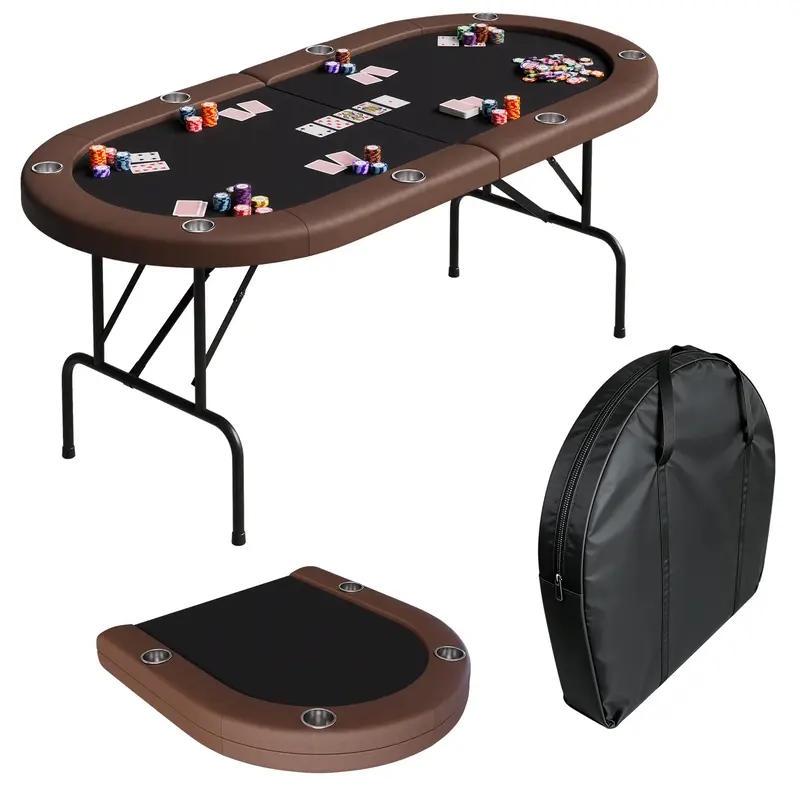 Garvee 8-Player Collapsible Oval Casino-Grade Card Table – 72 Portable Game Table for Texas Hold'em & Blackjack with Cushi...