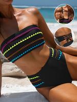 Popvil Color Contrast Clam Shell High Waist Bikini Set with Removable Strap,Tummy Control Neon Swimsuit for Women
