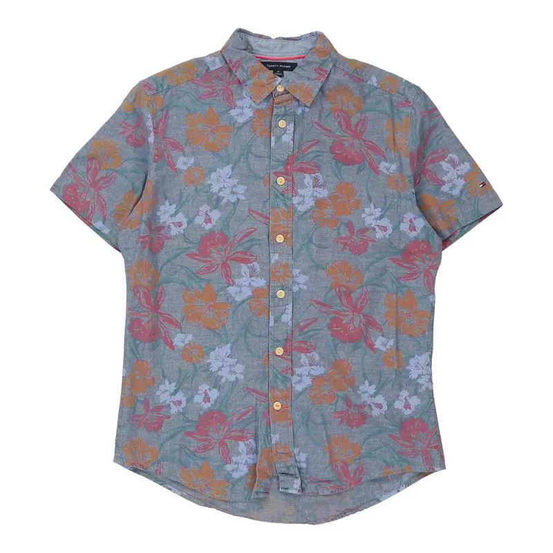 Tommy Hilfiger Floral Short Sleeve Shirt - Medium Blue Cotton