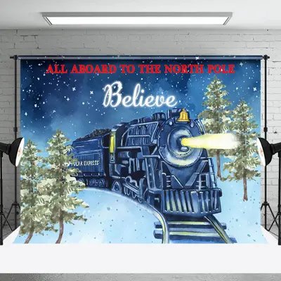 All Aboard To North Pole Believe Christmas Backdrop - Aperturee