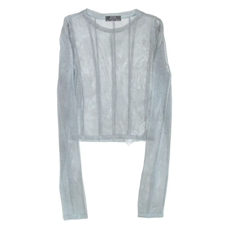 BERSHKA Sheer Womens Cropped Top Grey Long Sleeve S