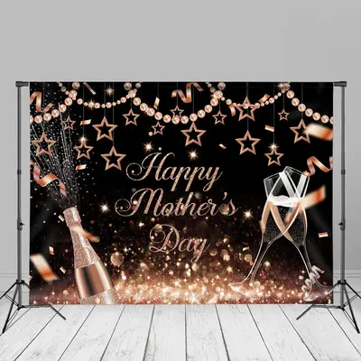 Pearls Rose Golden Sparkling Black Mothers Day Backdrop - Aperturee