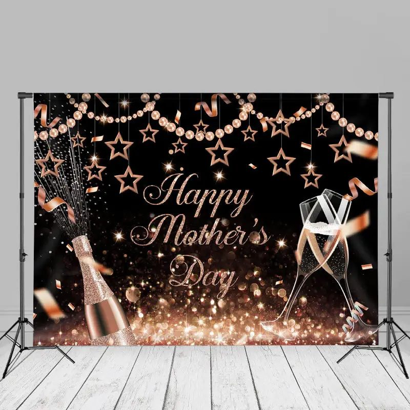 Pearls Rose Golden Sparkling Black Mothers Day Backdrop - Aperturee