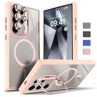 Magnetic Clear Case For Samsung Galaxy S25 S24 S23 Ultra Case, [Compatible with MagSafe] Built-in Camera Ring Stand & Lens Pr...