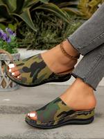 Women's Fashionable Camouflage Pattern Slippers, Casual Comfortable Platform Sandals for Summer, Female All-match Round Toe S...
