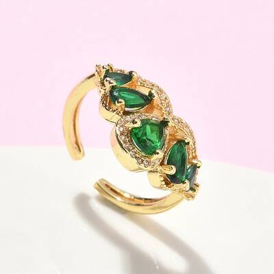 Brass Micro Pave Cubic Zirconia Adjustable Cuff Rings
