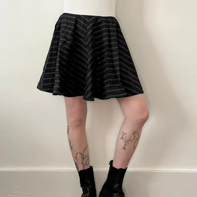 Unbranded Striped Mini Skirt - 27W UK 8 Black Cotton