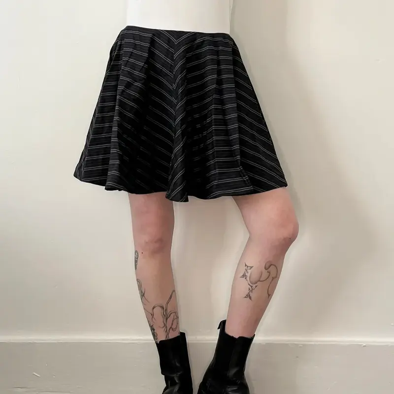 Unbranded Striped Mini Skirt - 27W UK 8 Black Cotton