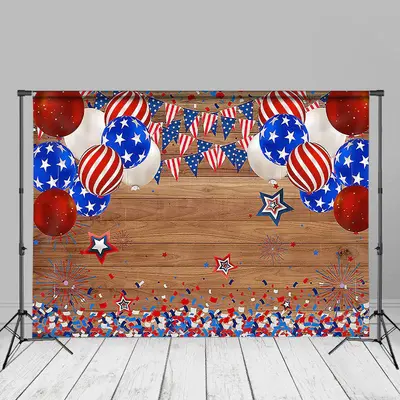 Brown Wood USA Balloon Ribbon Independence Day Backdrop - Aperturee