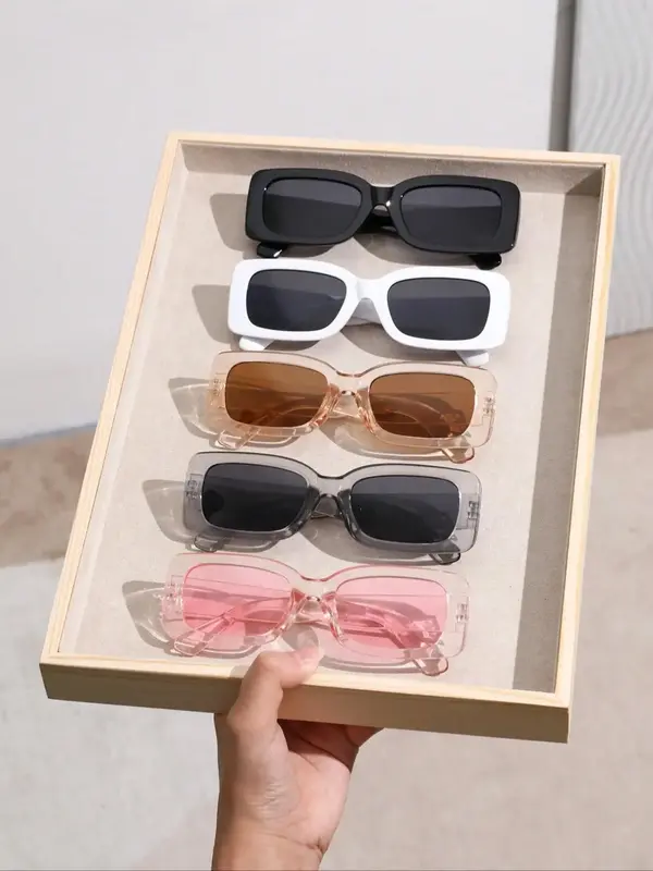 Simple Matching Sunglasses (5 Pairs), Trendy Casual Square Frame Sunglasses for Everyday Use, Fashion Accessories for Outdoor...