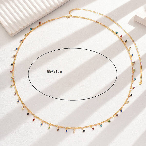 Fashionable Iron Colorful Rhinestone Pendant Tassel Waist Chain for Women