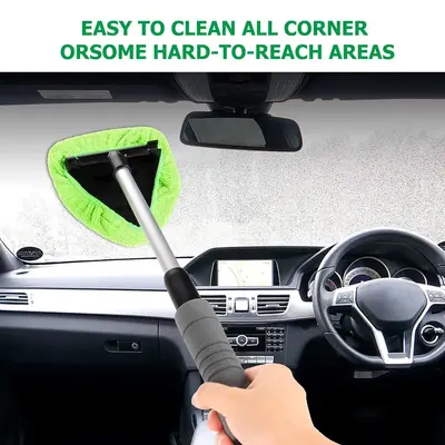 Extendable Car Window Glass Cleaner, Microfiber Windshield Brush, Fog Removal Tool Set (1 Brush + 2 Cloths + 1 Spray Bottle),...