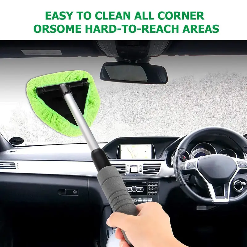 Extendable Car Window Glass Cleaner, Microfiber Windshield Brush, Fog Removal Tool Set (1 Brush + 2 Cloths + 1 Spray Bottle),...